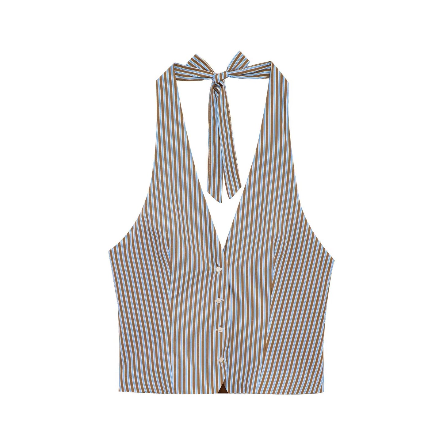 Women's new fashion striped halter neck vest style top retro sleeveless women's vest chic top+Pants Women's suit