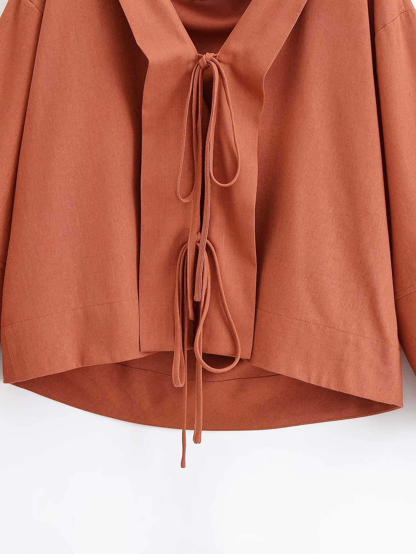 Women's New Fashion Loose Two Wear Hemp Blended Lace up Shirt