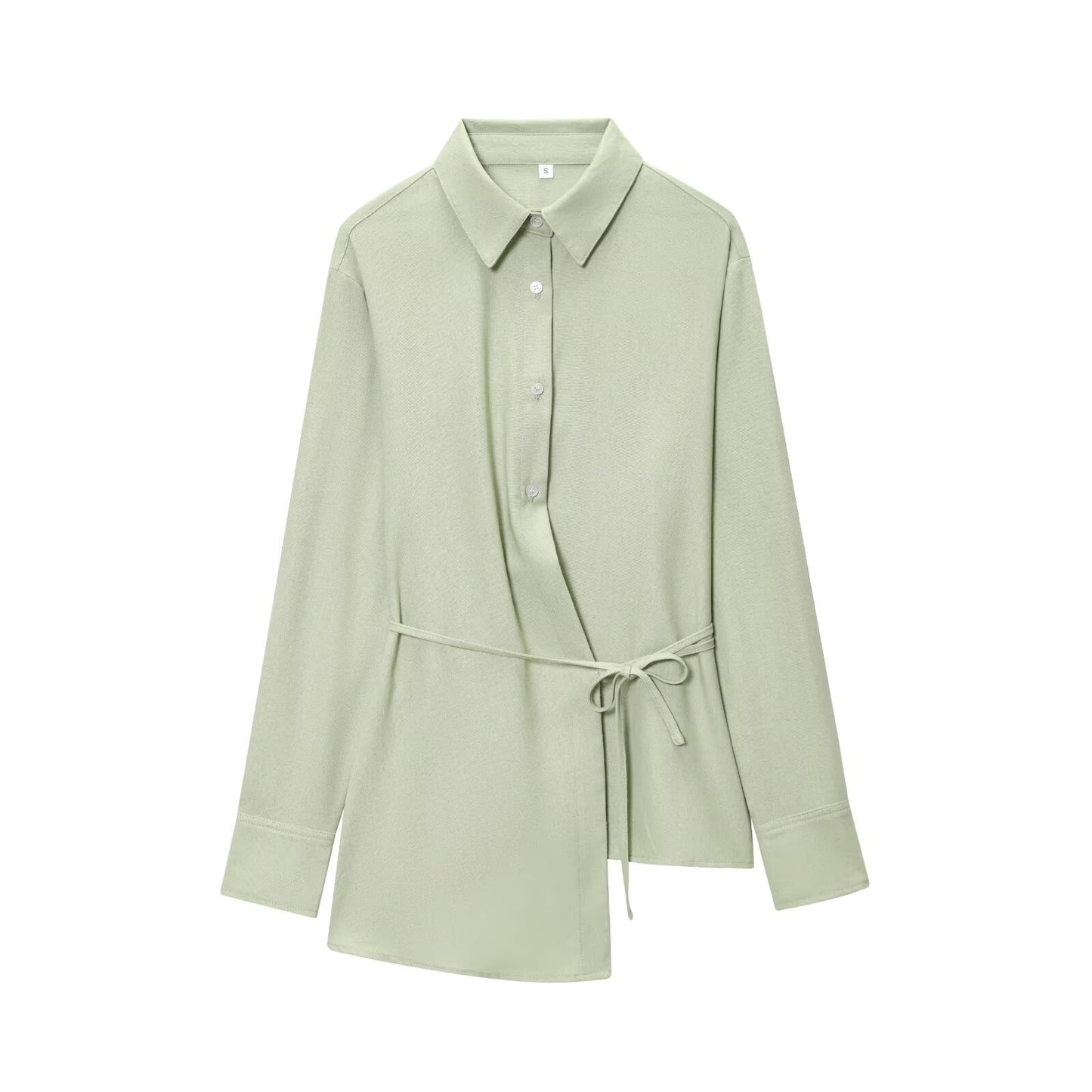 Women's new fashion With Belt asymmetric hem loose linen blend shirt