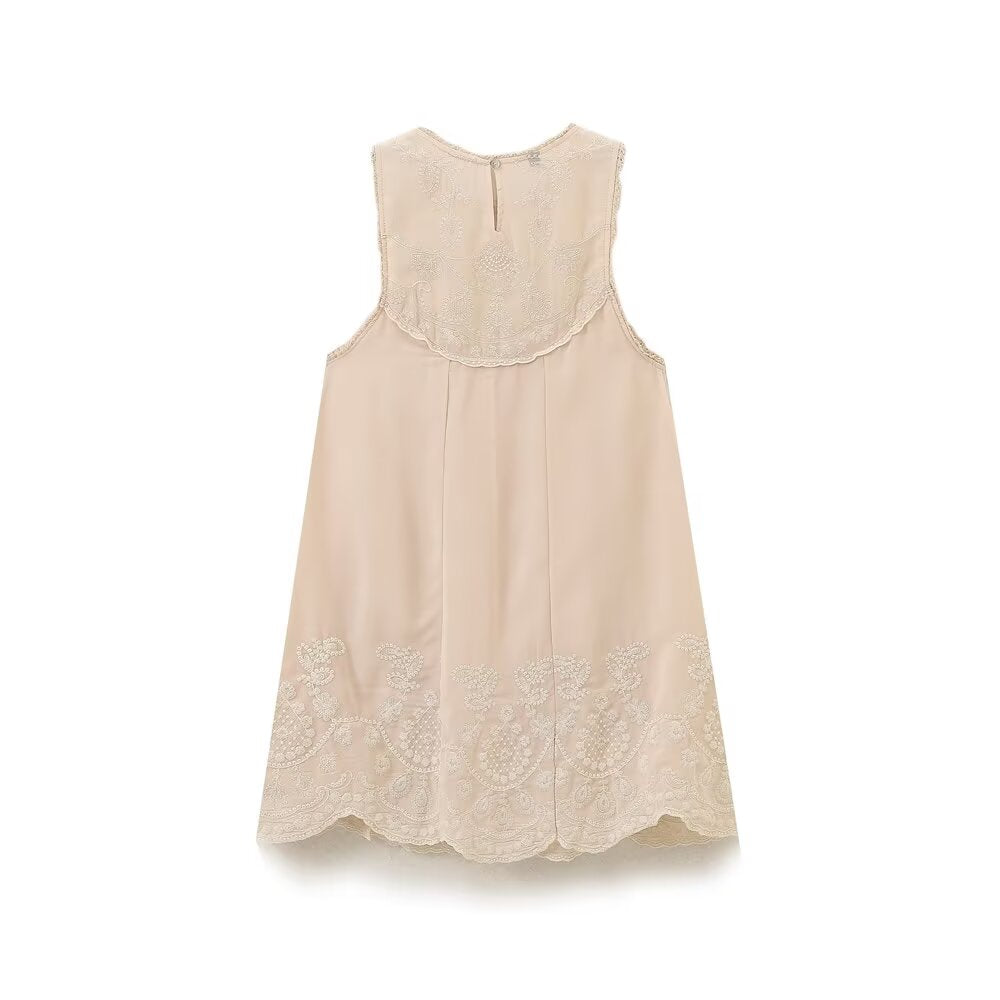 Women's new fashion sleeveless contrasting embroidery mini dress