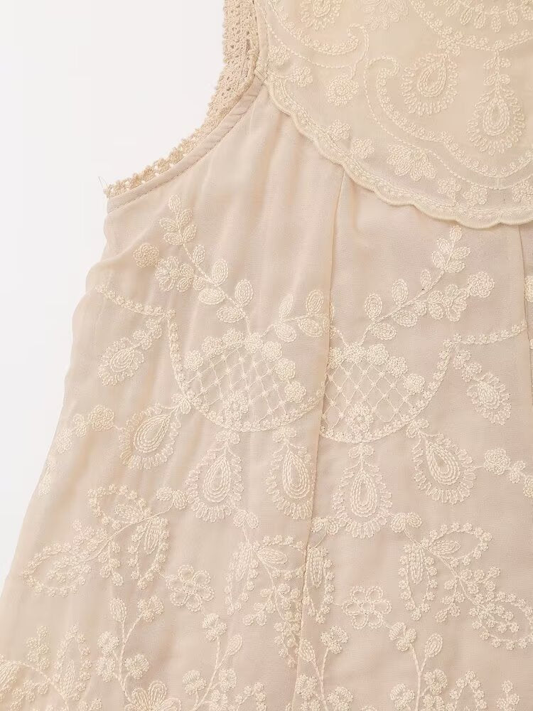 Women's new fashion sleeveless contrasting embroidery mini dress