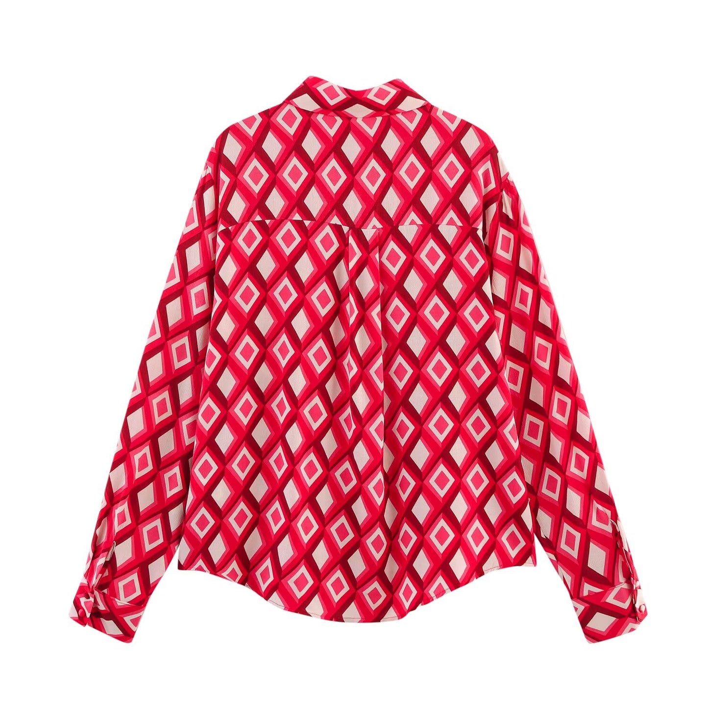 Ladies' new fashion casual single breasted geometric print shirt retro long sleeved women's shirt chic top+Skirts Women's suit