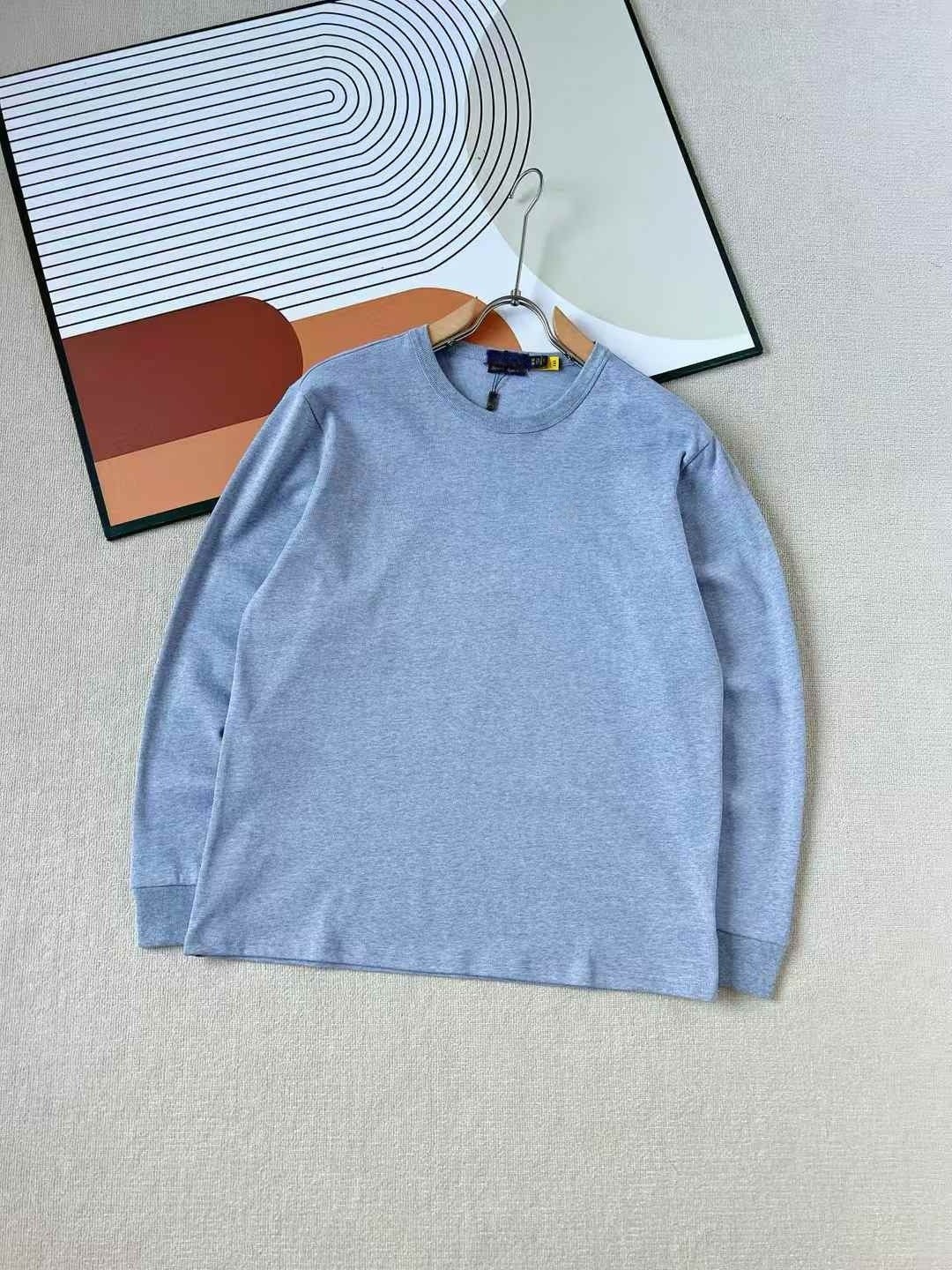 Men's new casual Joker embroidered solid color O-neck bottoming shirt long sleeve T-shirt