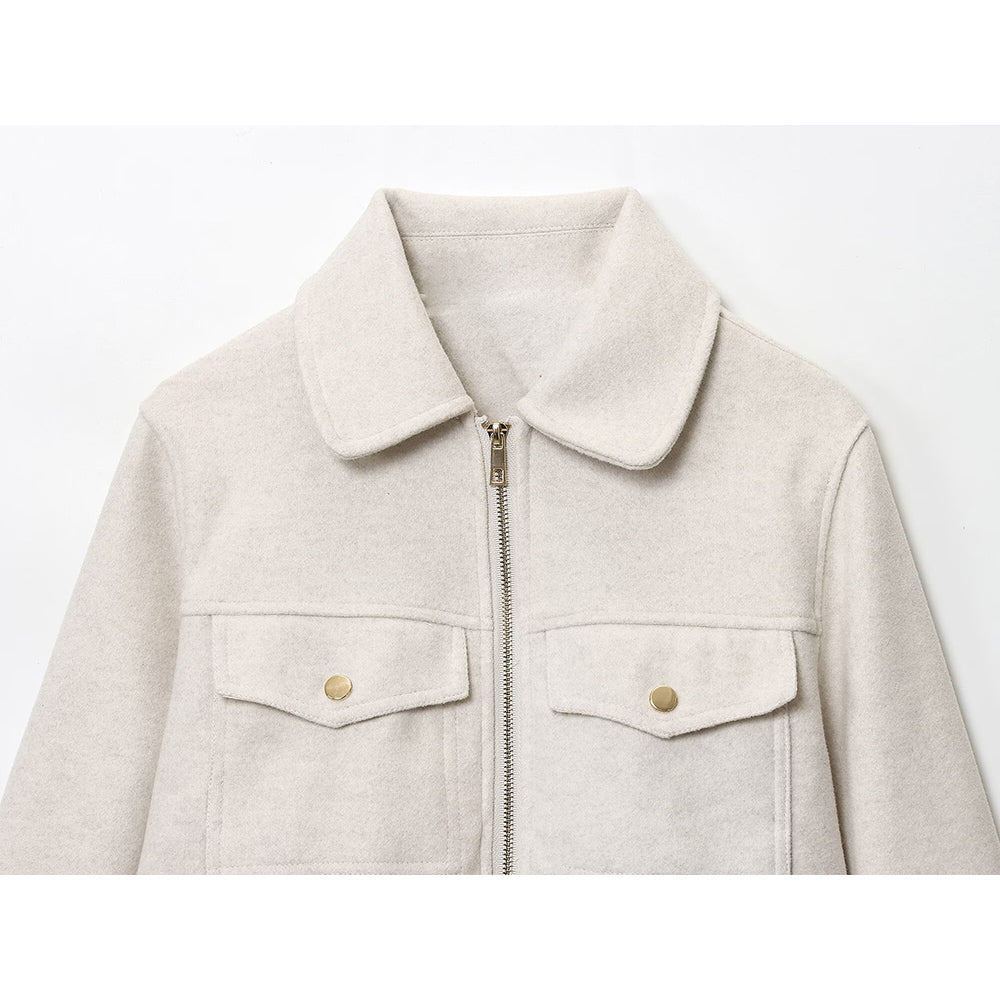 Women's new fashion long sleeved soft textured zipper jacket Coat