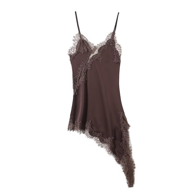 Women's asymmetric lace suspender dress