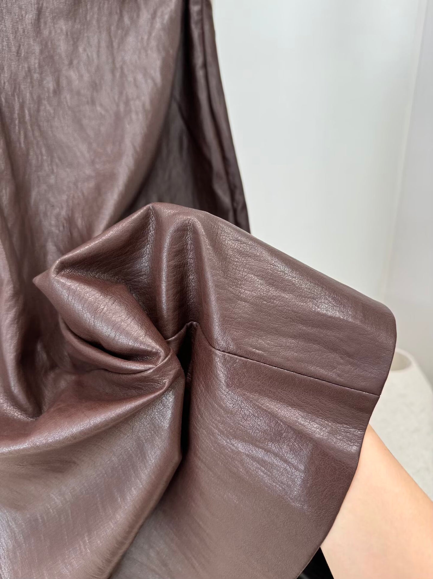 Women's New Fashion With Belt Casual Leather Effect Midi Skirt