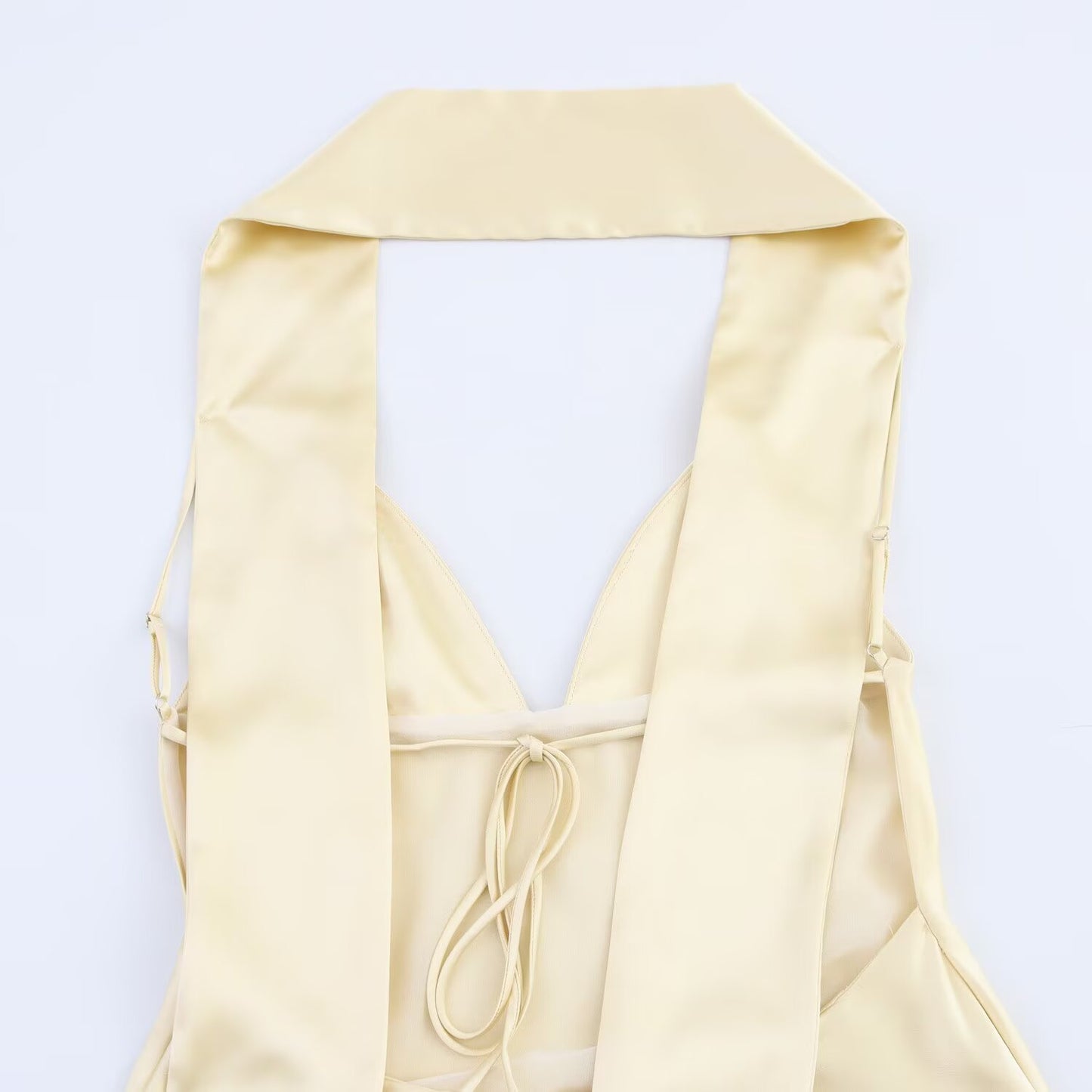 Women's Summer Fashion Scarf Decoration Satin Texture suspender Midi Dress