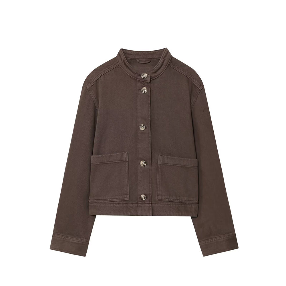 Women's 2025 new fashion casual stand collar twill coat