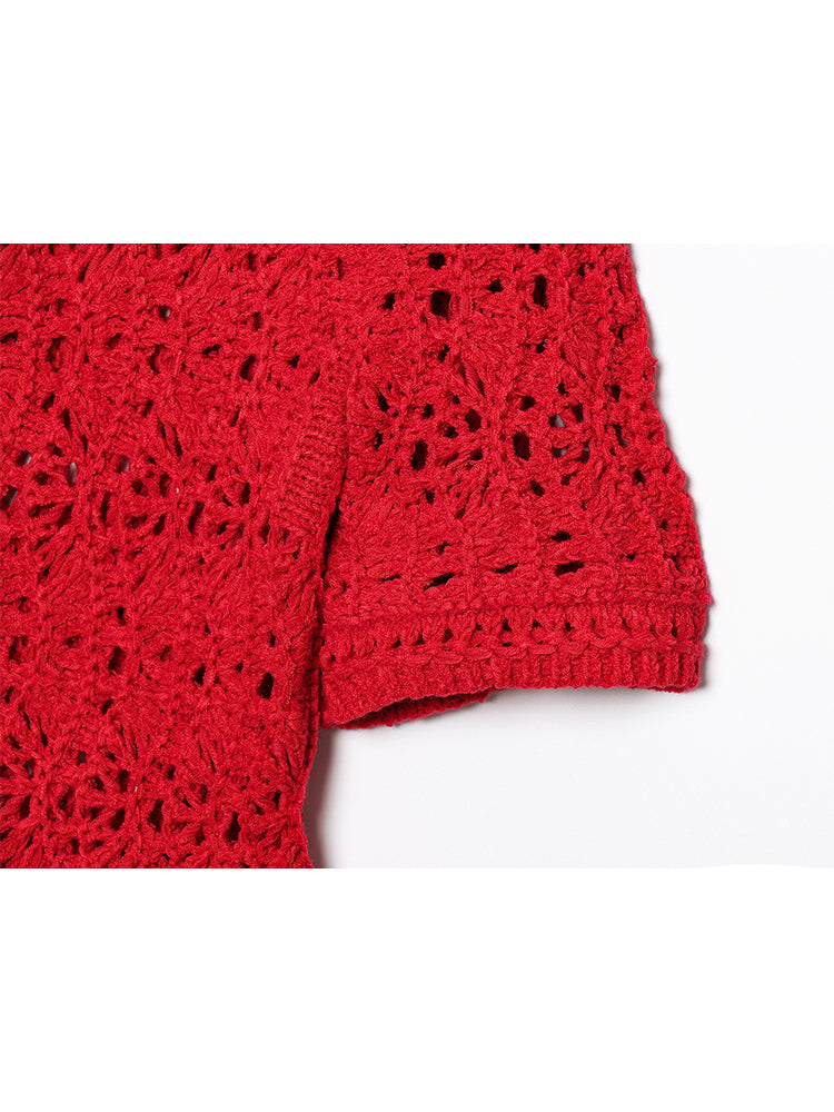 Women's New Fashion Short Single breasted Hollow Knitted Coat