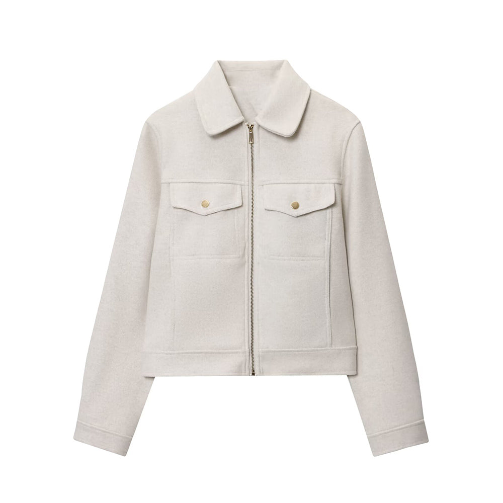 Women's new fashion long sleeved soft textured zipper jacket Coat