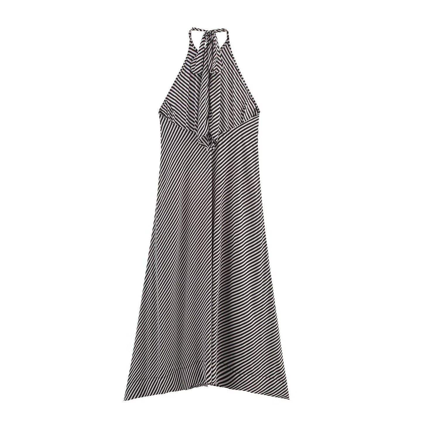 Women's New Fashion Sleeveless Striped Hanging Neck Midi Dress