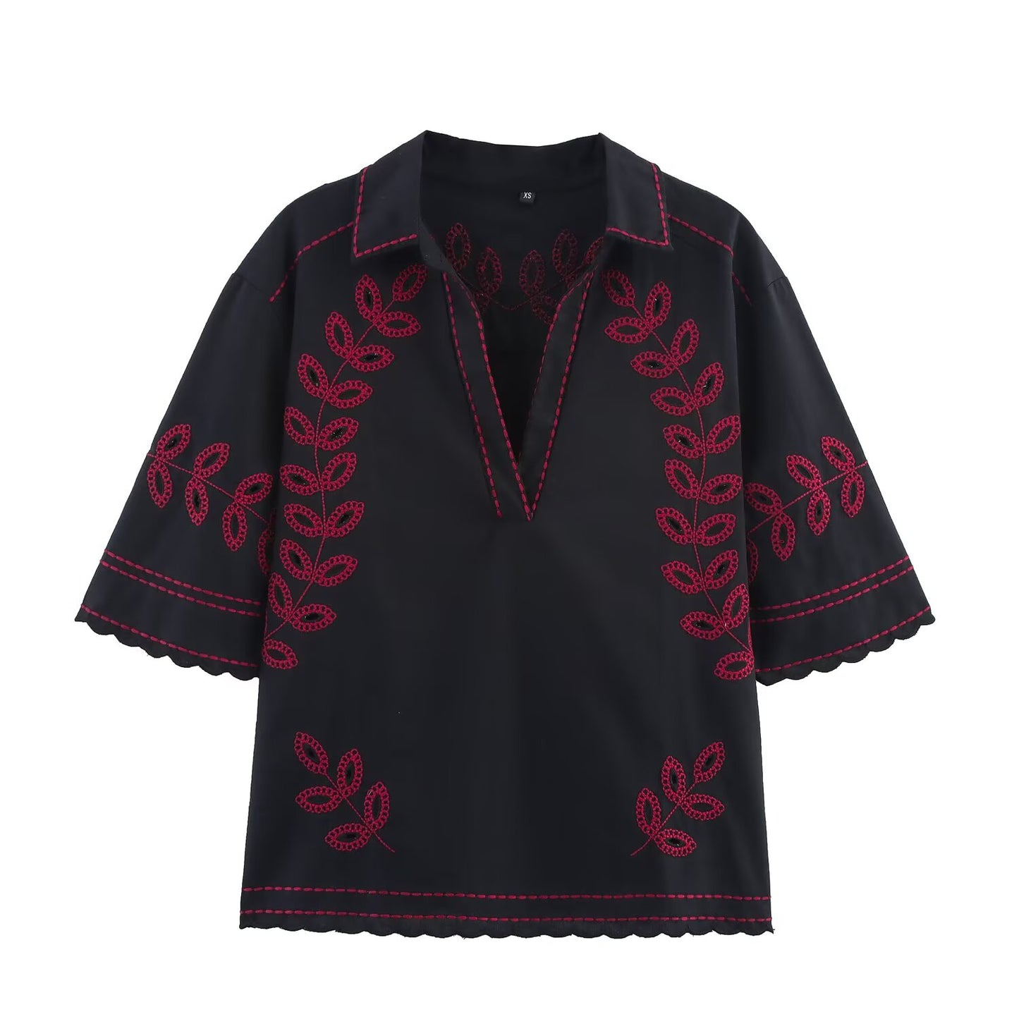 suit Women's 2 pieces new short sleeved lapel embroidered shirt+ Shorts suit