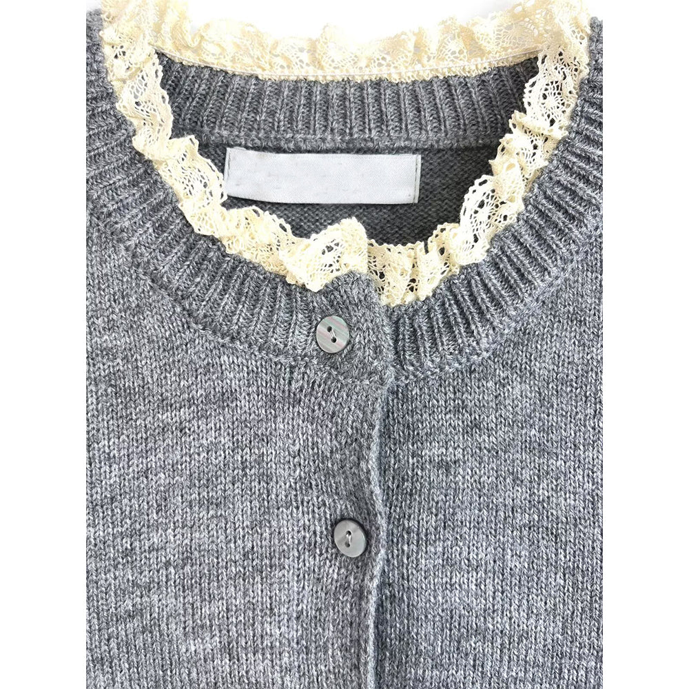 Women's new fashion O Neck lace patchwork knitted cardigan