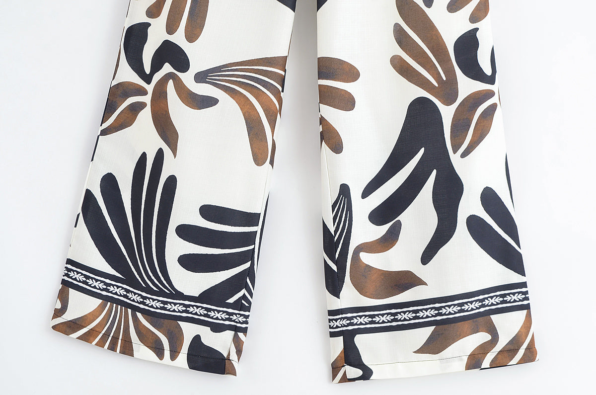 Women's 2025 new fashion mid waist retro printed casual pants