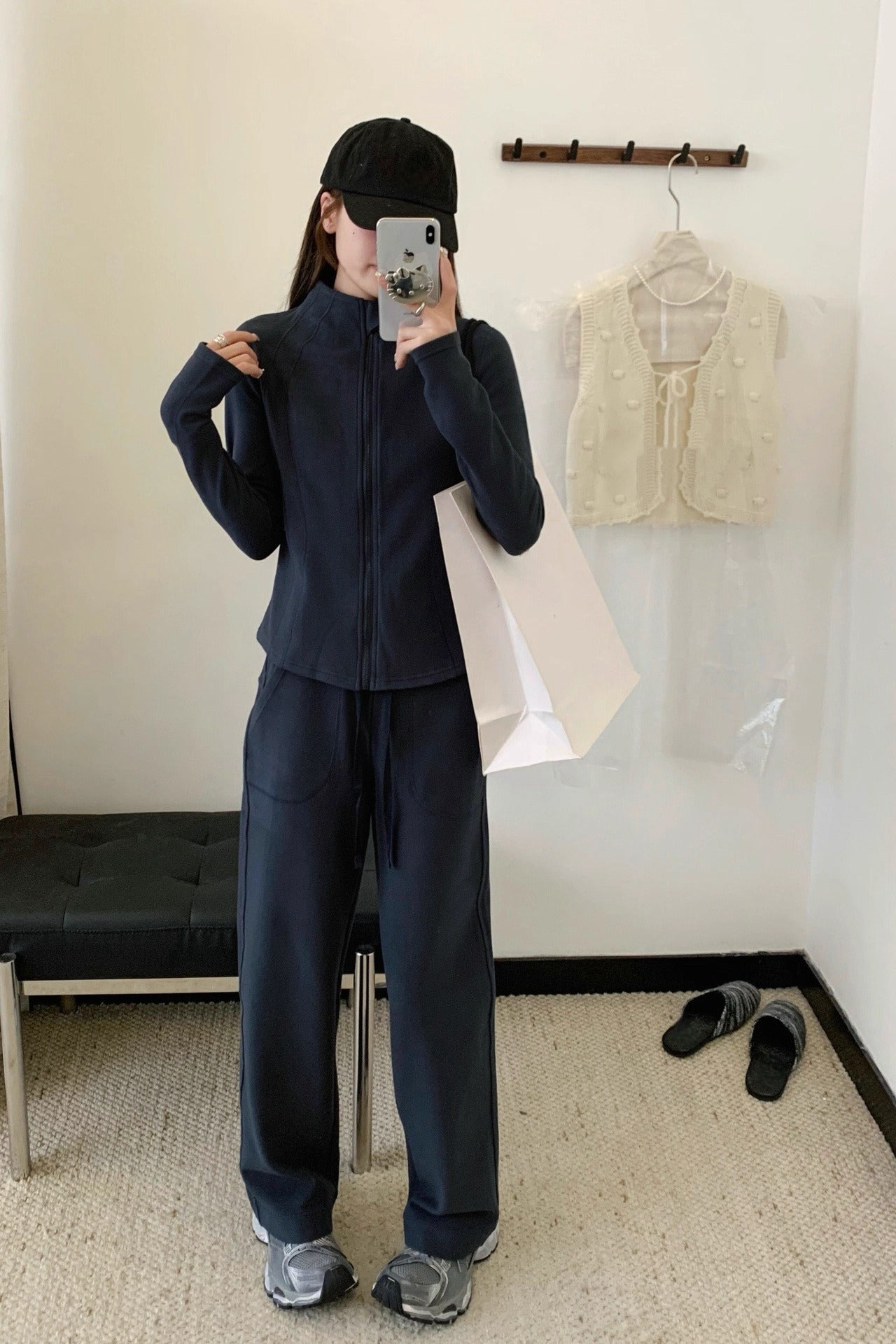 Women's stand-up collar slim cardigan trousers two-piece suit