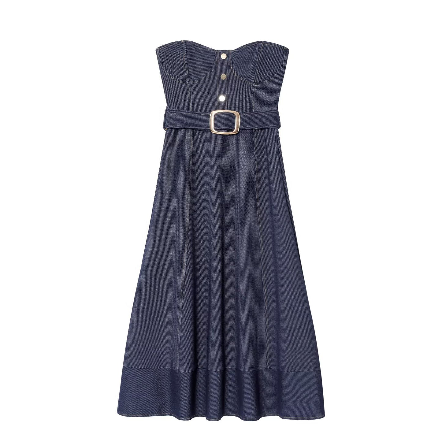 Women's new fashion with Belt sleeveless strapless MIDI dress