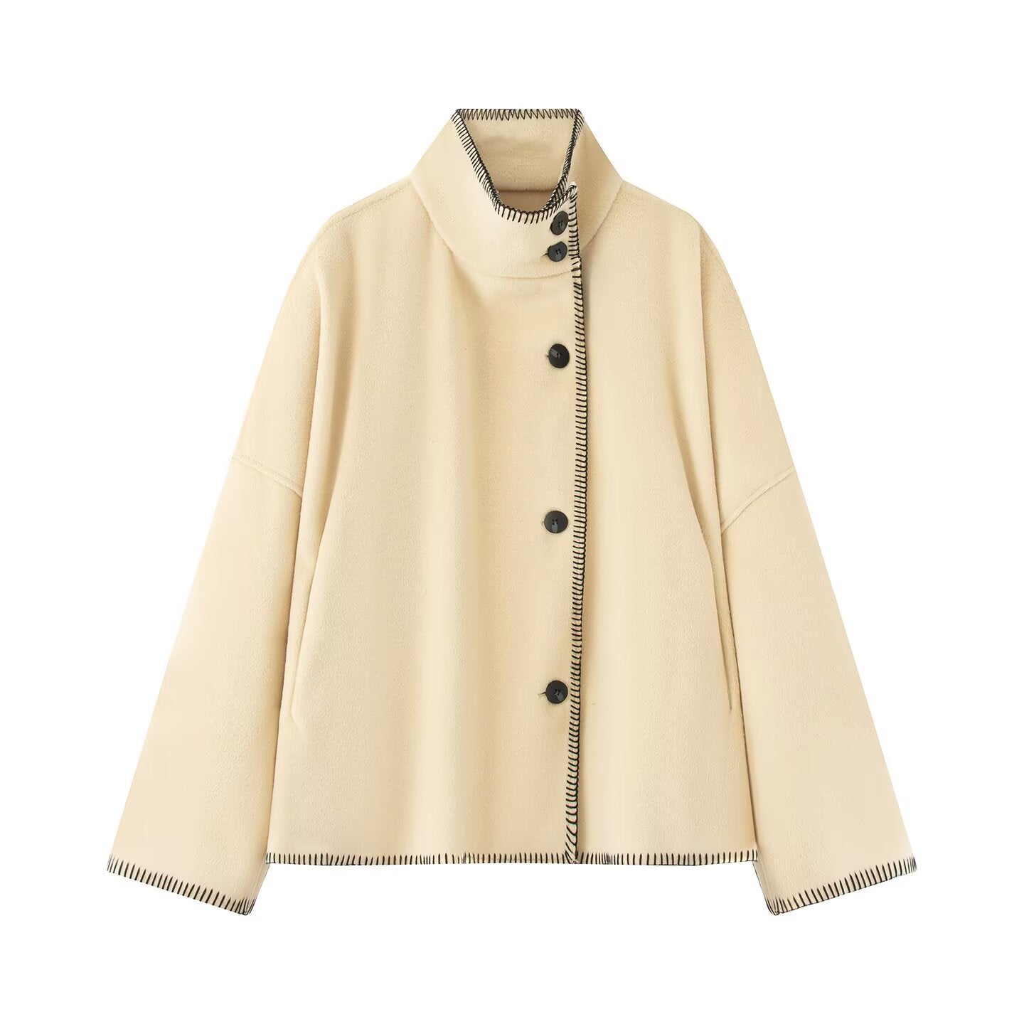 Women's New Loose High Neck Wool Blended Coat