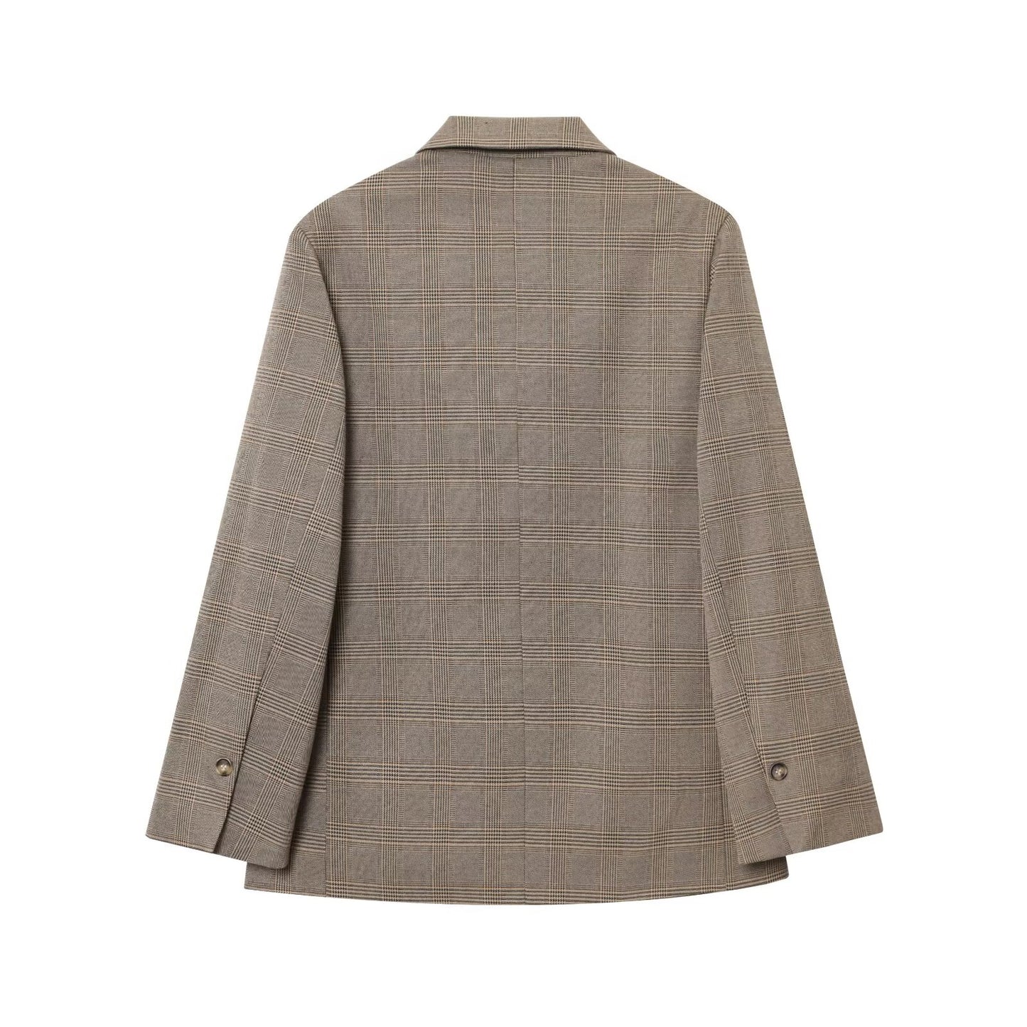 Women's new fashion loose single breasted linen blended plaid suit jacket