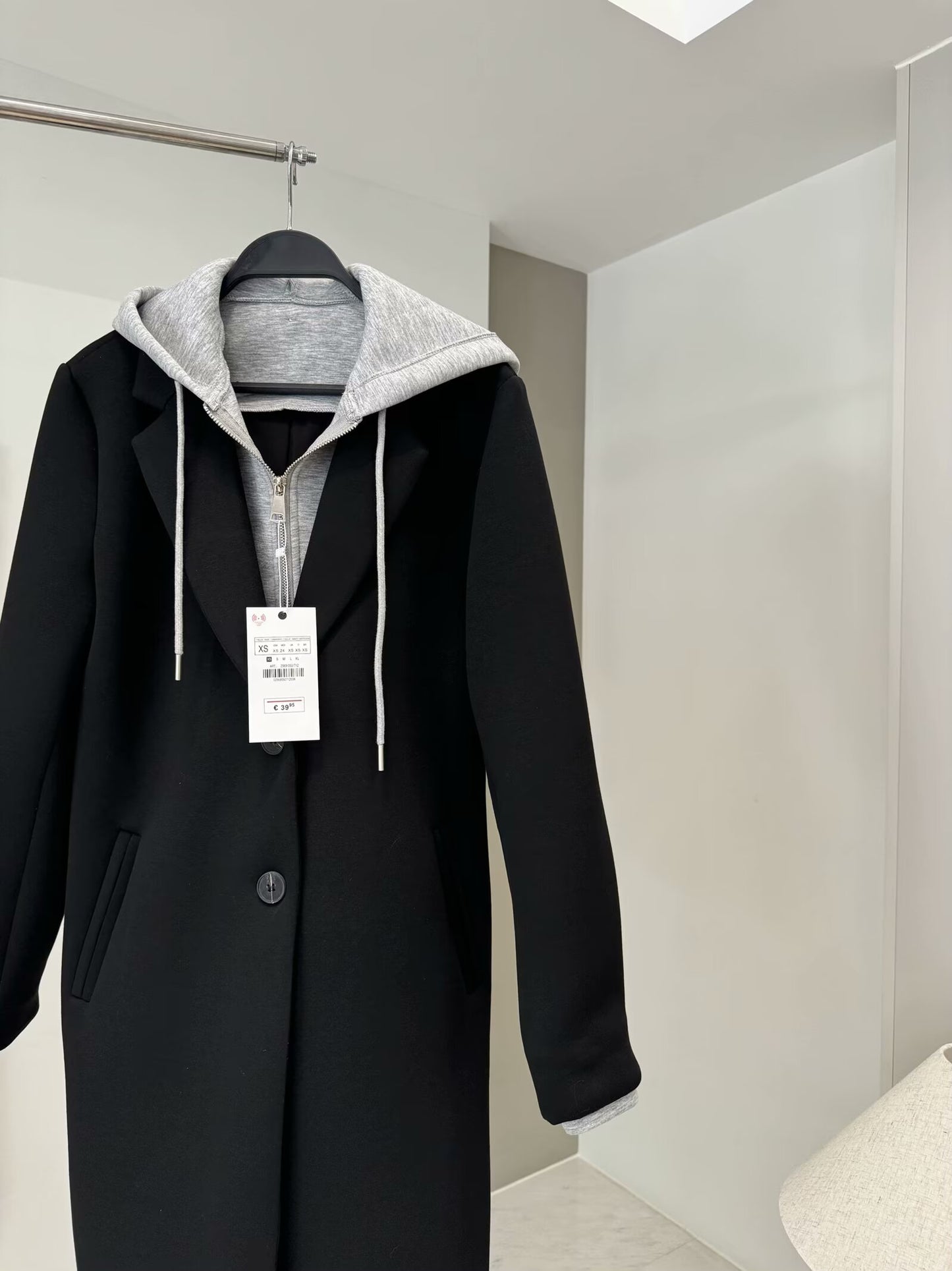 Women's loose long style detachable hooded patchwork coat