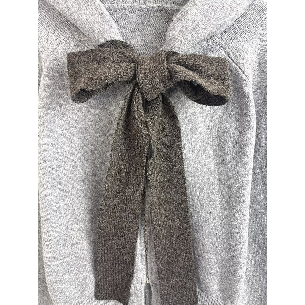 Women's new fashion bow decoration knitted hooded Coat