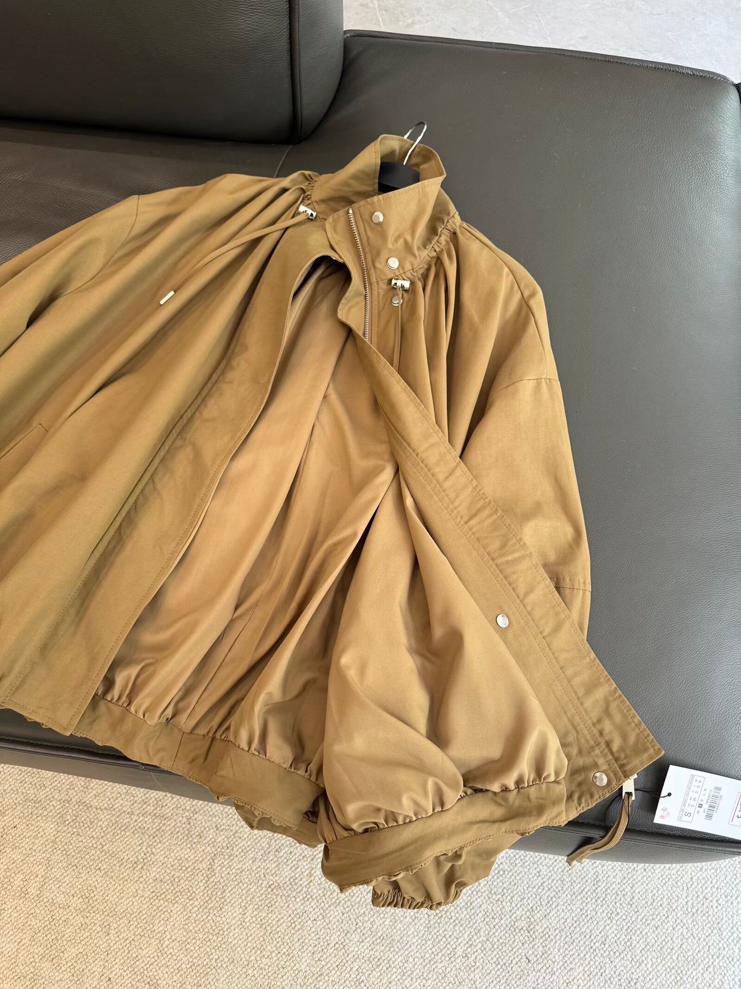 Women's new fashion loose stand collar pleated flight jacket Coat