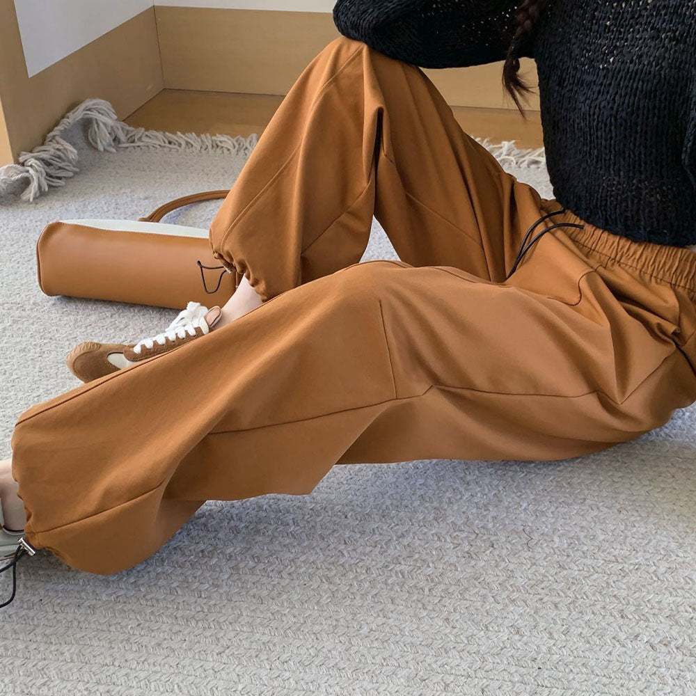 Women's Autumn 2025 New American Overalls with High Waist and Slim Embroidery and Wide Legs Wear Sweatpants.