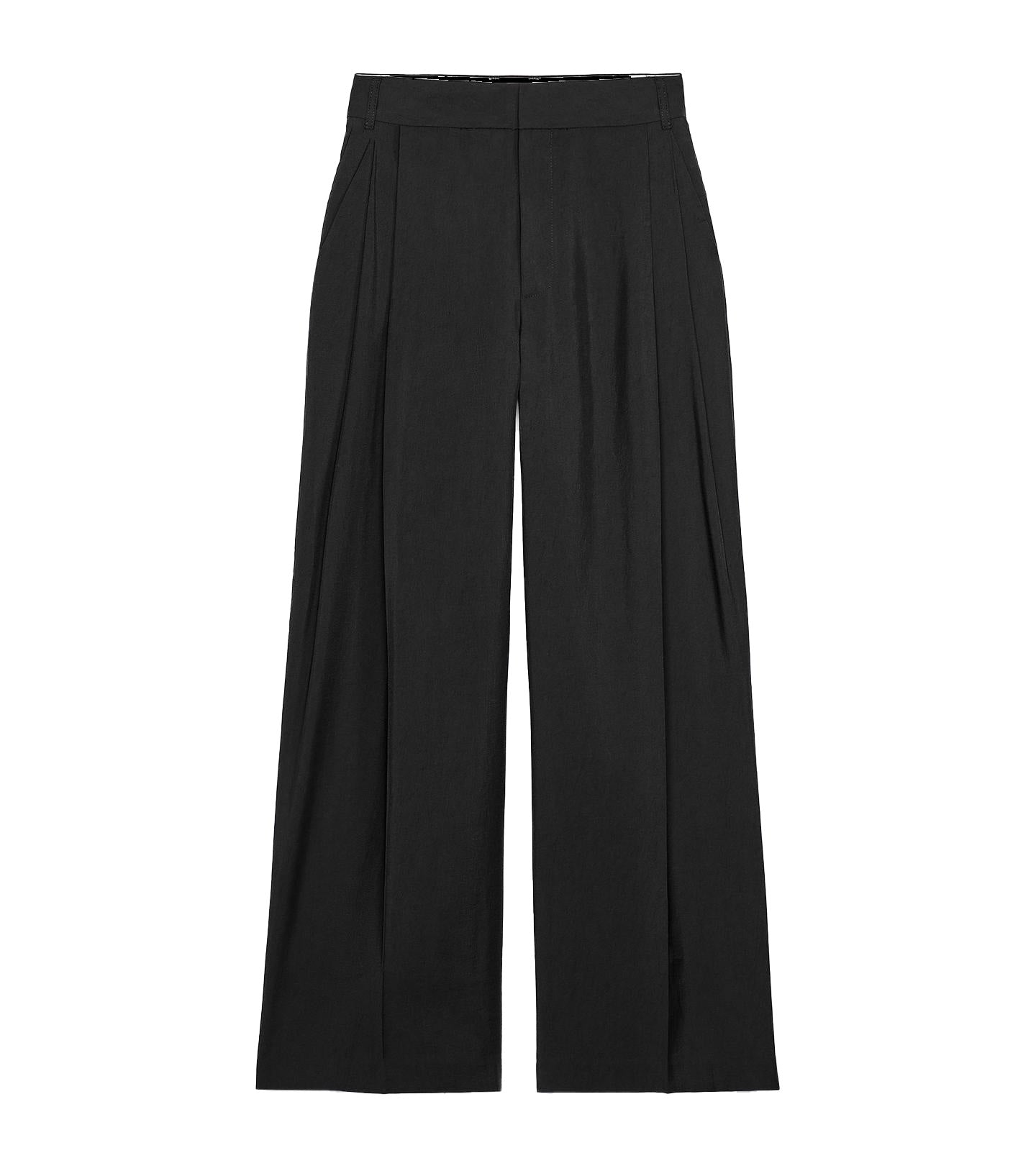 Women's new fashion loose double pleated high waisted wide leg pants