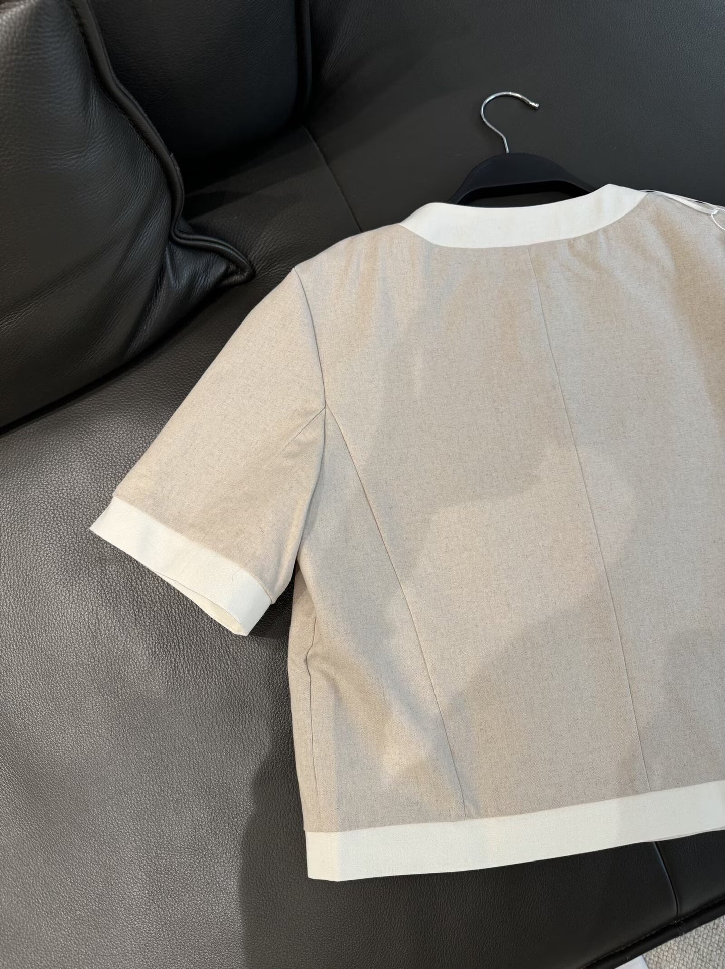 Women's new fashion linen blended O-Neck short sleeved suit coat