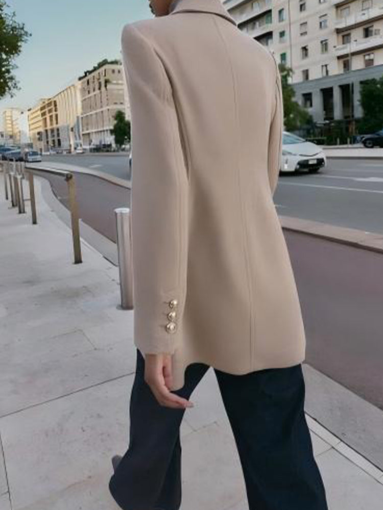 Women's new fashion warm double breasted wool blended coat jacket