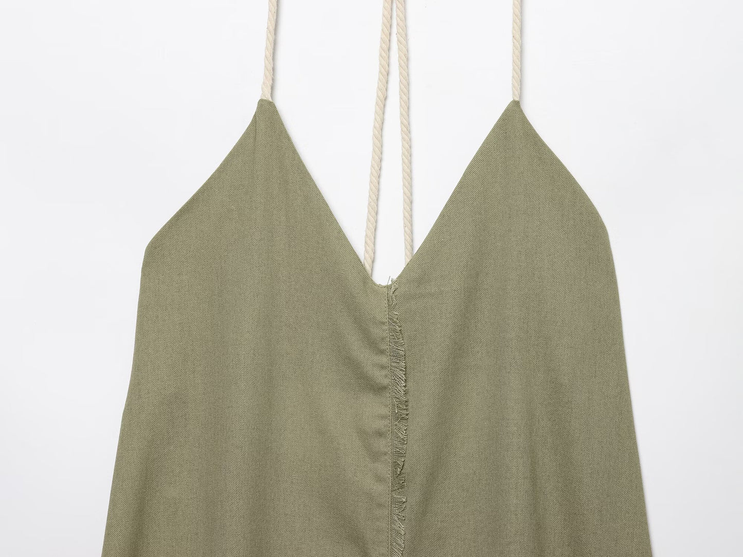 Women's New Fashion Loose Linen Blended Hanging Neck Midi Dress