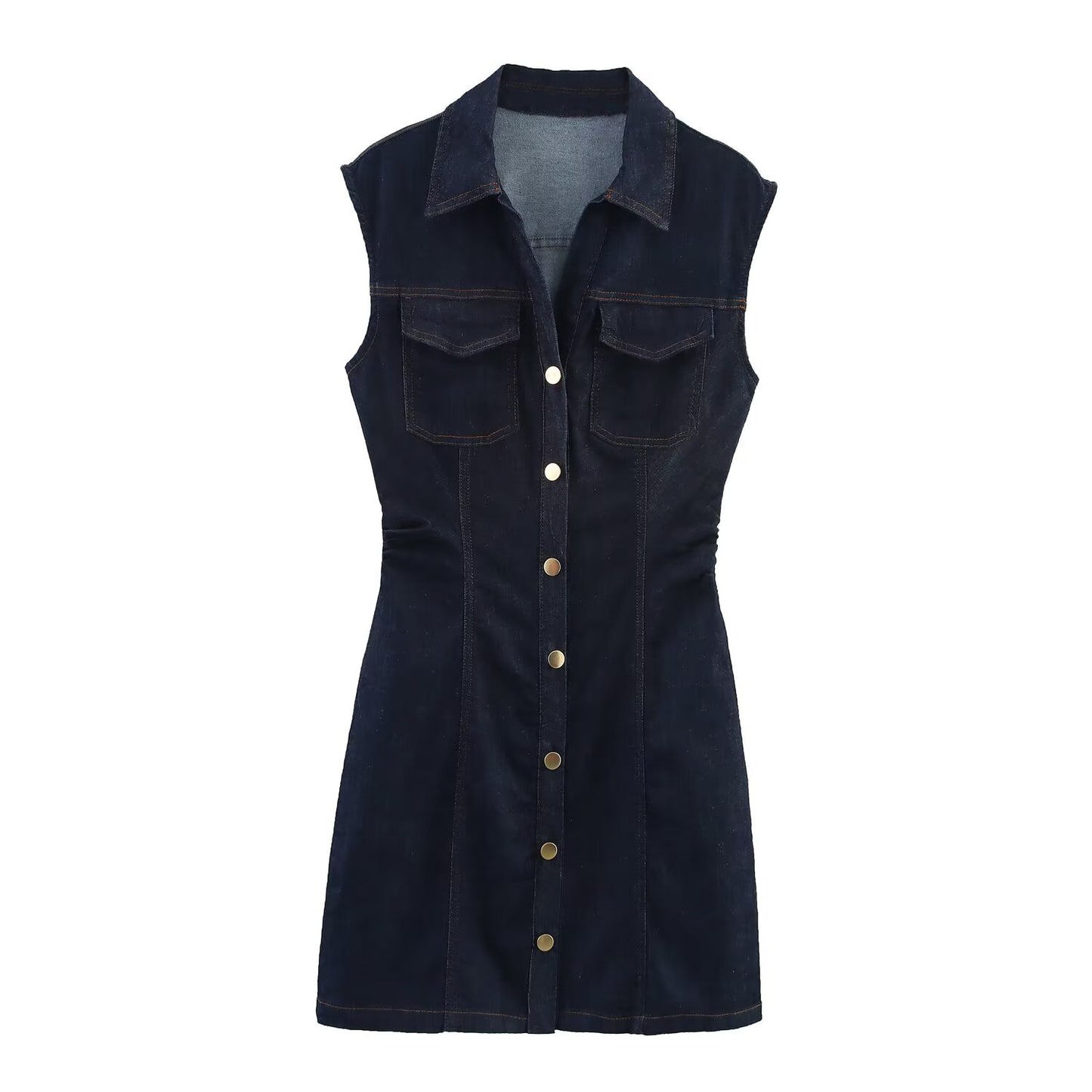 Women's new fashion sleeveless shirt style slim denim mini dress
