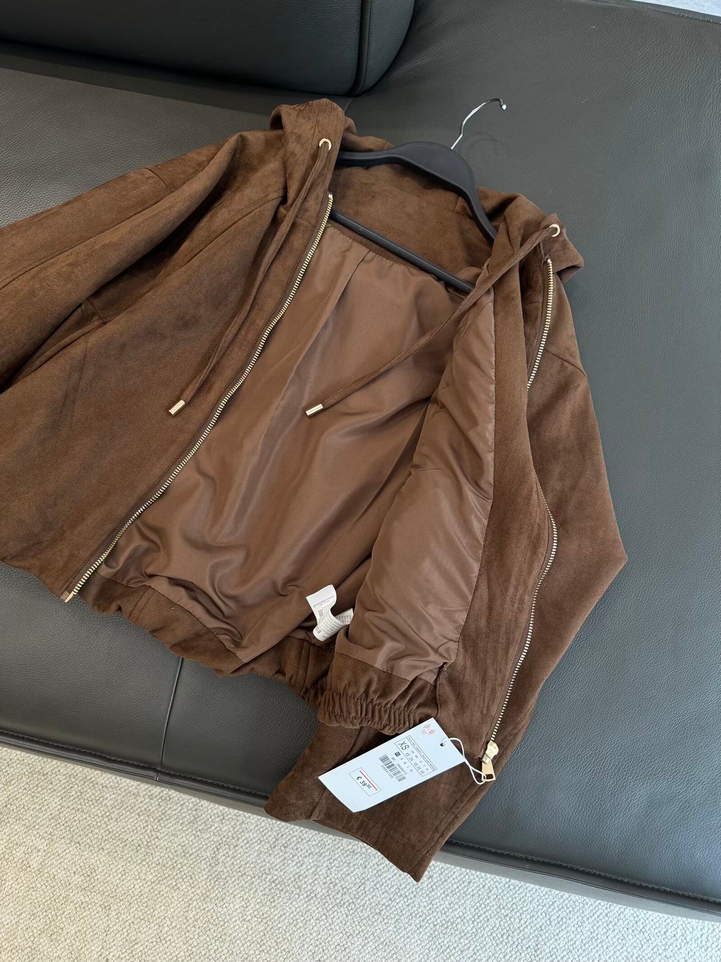 Women's new fashion suede texture hooded flight jacket Coat