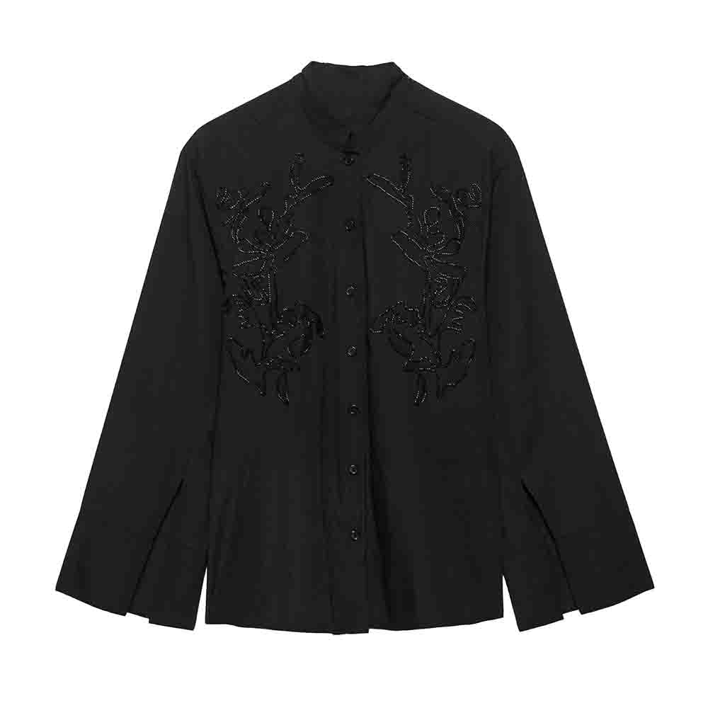 Women's new fashion loose single breasted embroidered cotton shirt