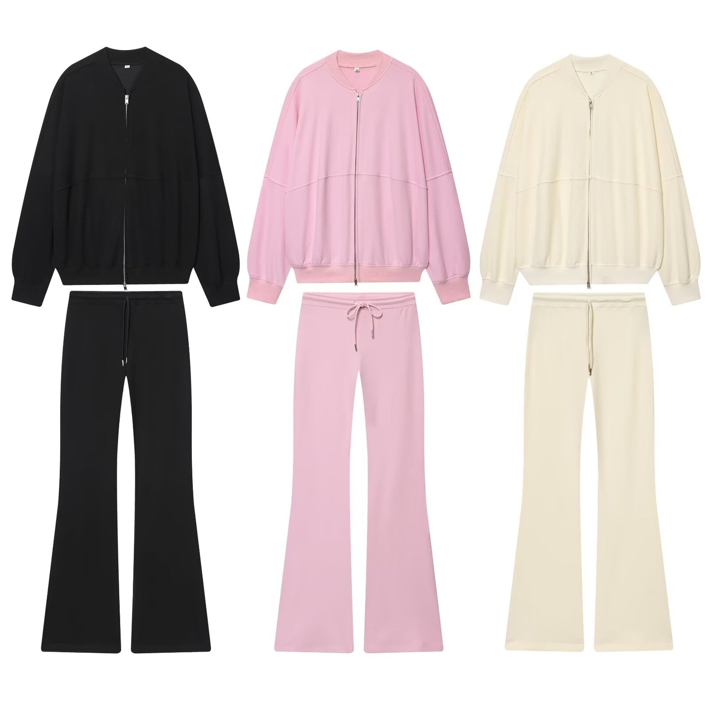 Women's new fashion loose zipper pilot jacket Coat+Pants suit