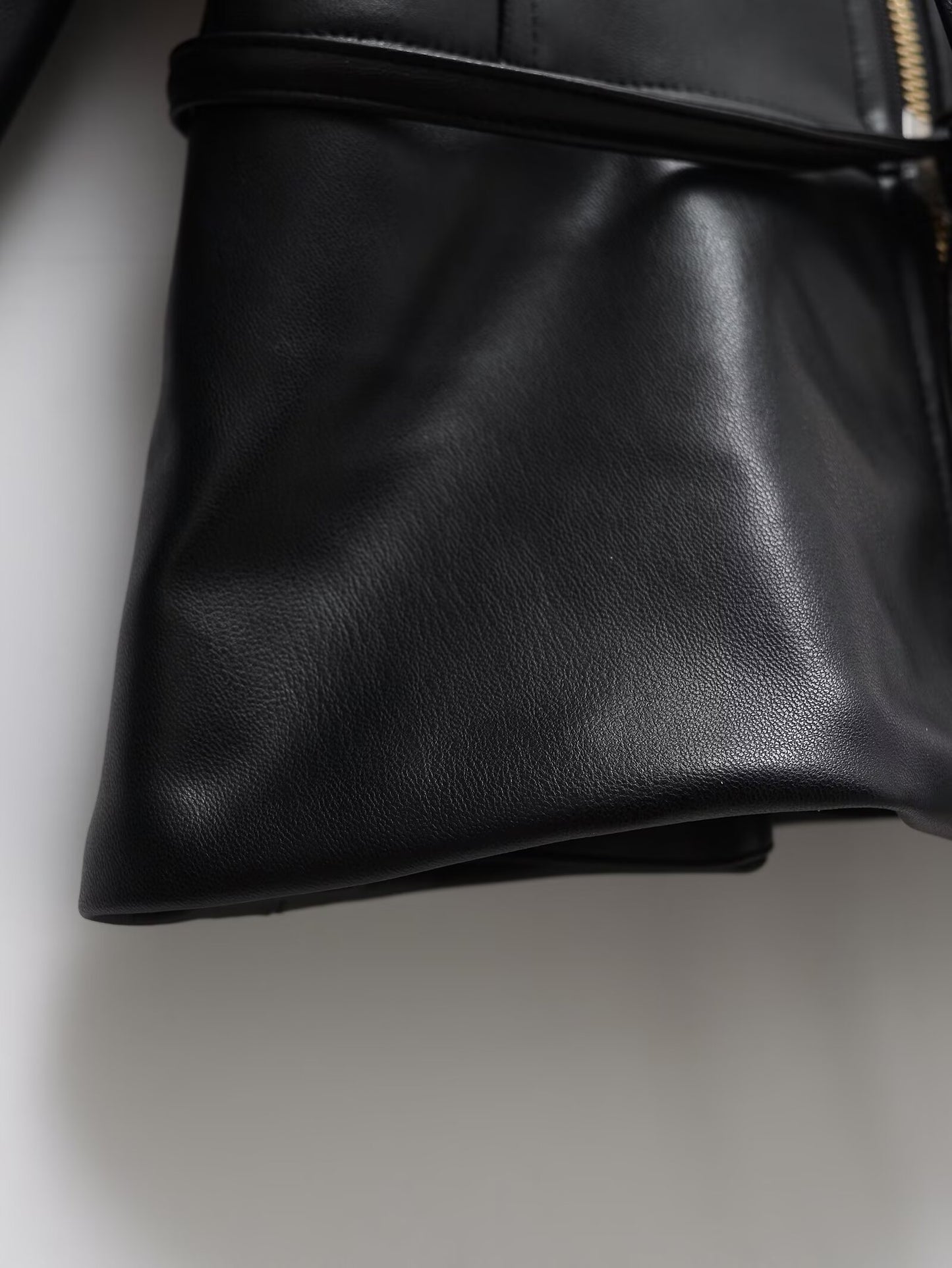 Women's with Belt O Neck zipper Faux Leather jacket Coat