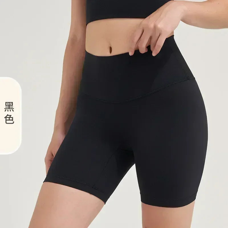 Double-sided sanding yoga pants female Europe and the United States high waist hip peach hip sports shorts fitness pants three-p