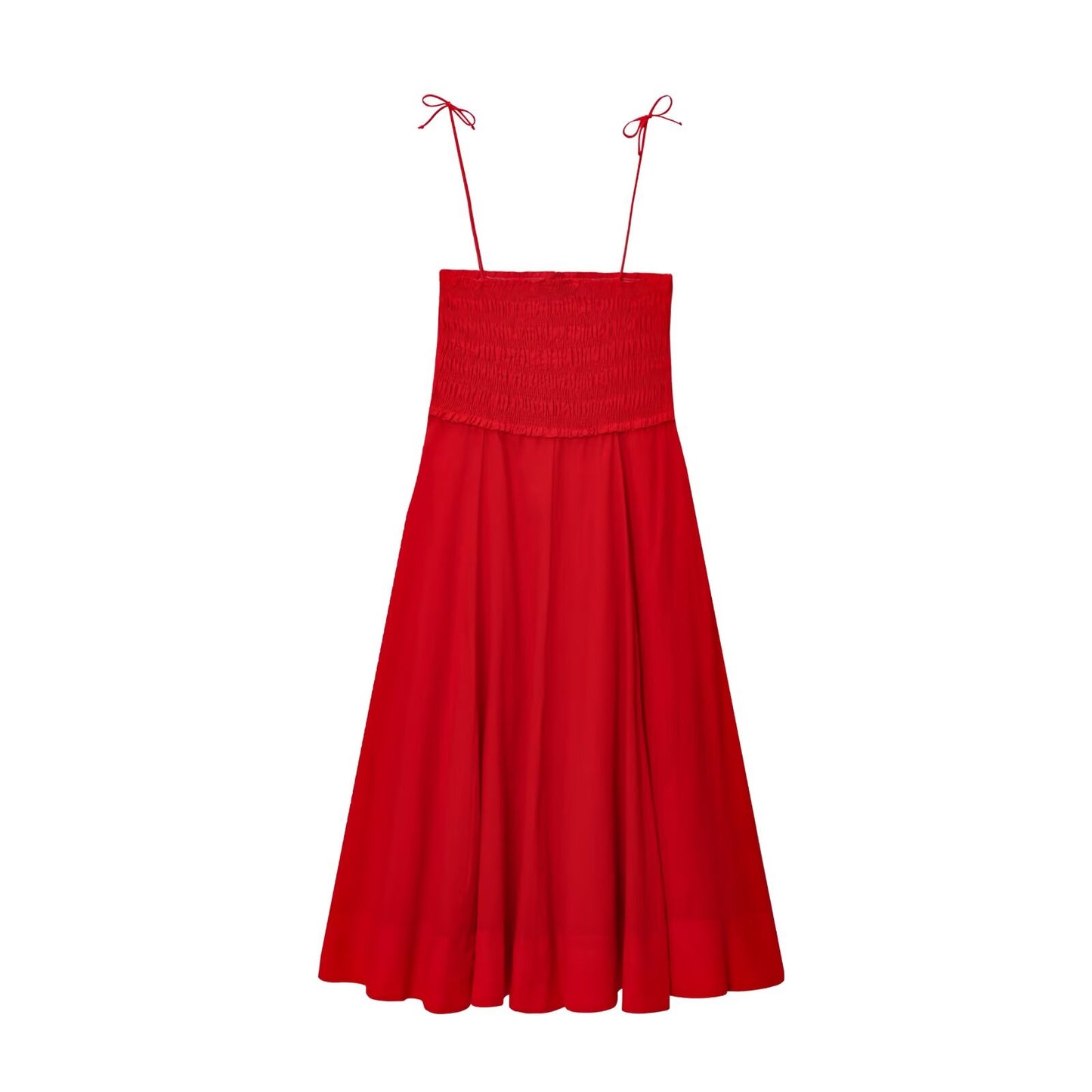 Women's new fashion pleated design cotton suspender MIDI dress