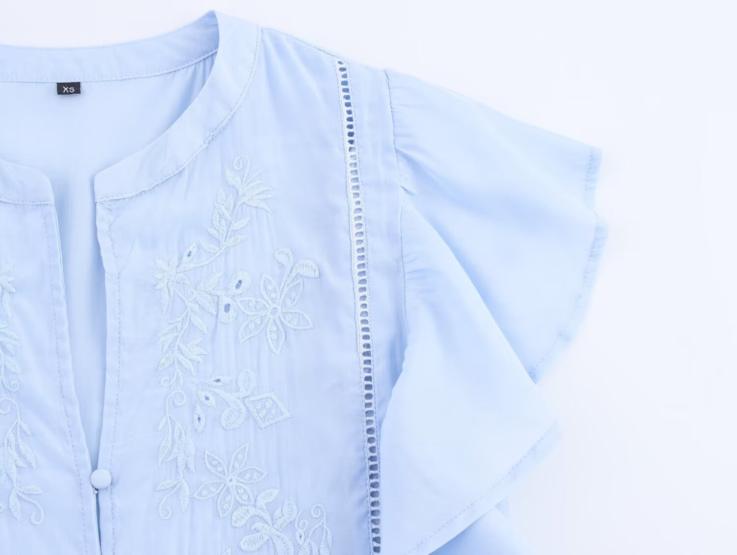 Women's new fashion layered decoration short sleeved embroidered shirt