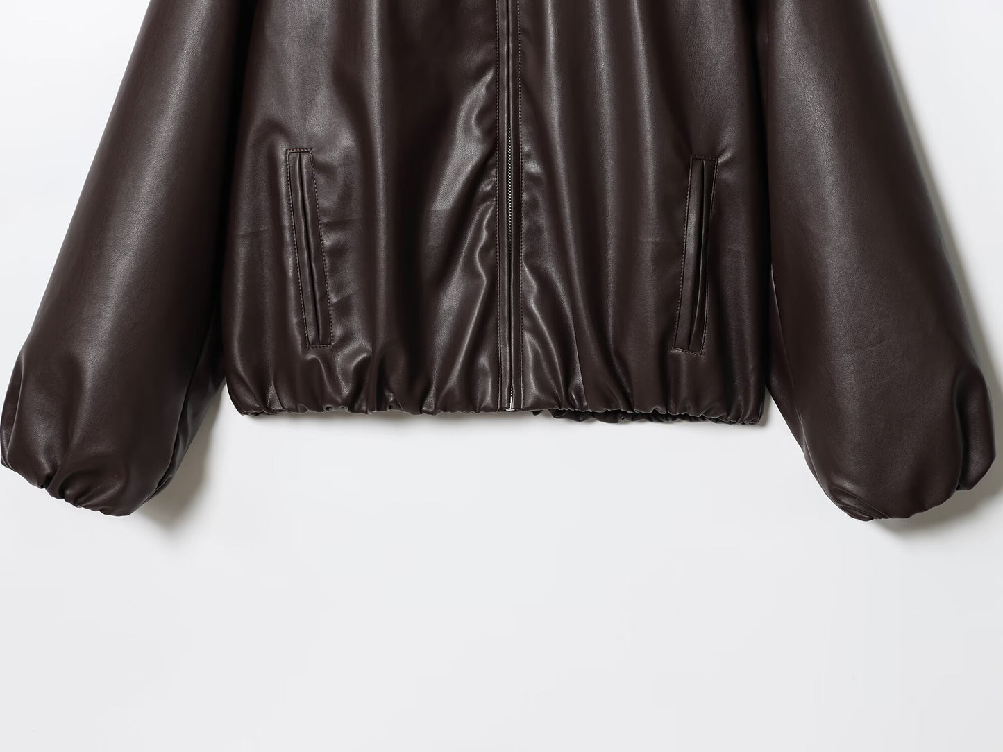 Women's new fashion loose zipper faux leather flight jacket Coat