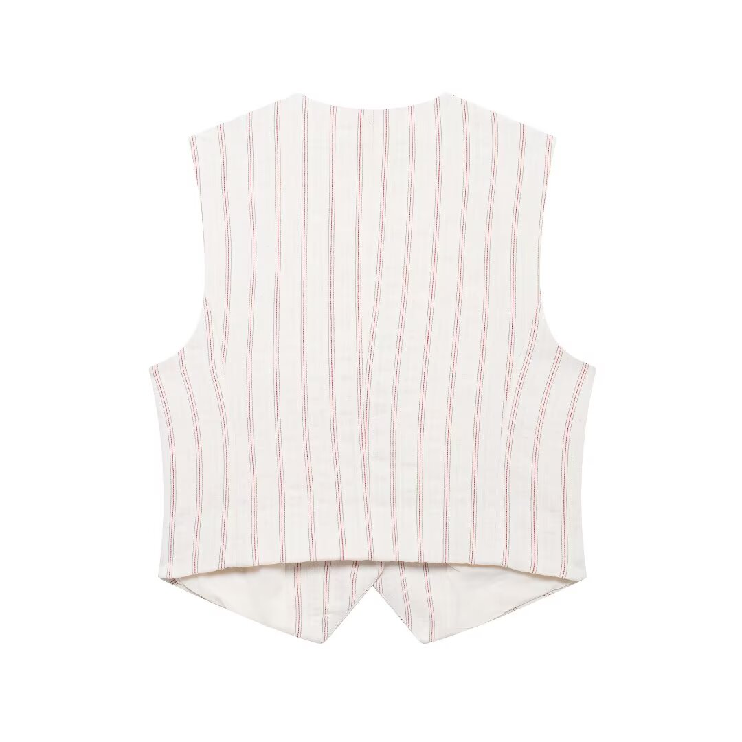 Women's new fashion striped single breasted V-neck vest+shorts