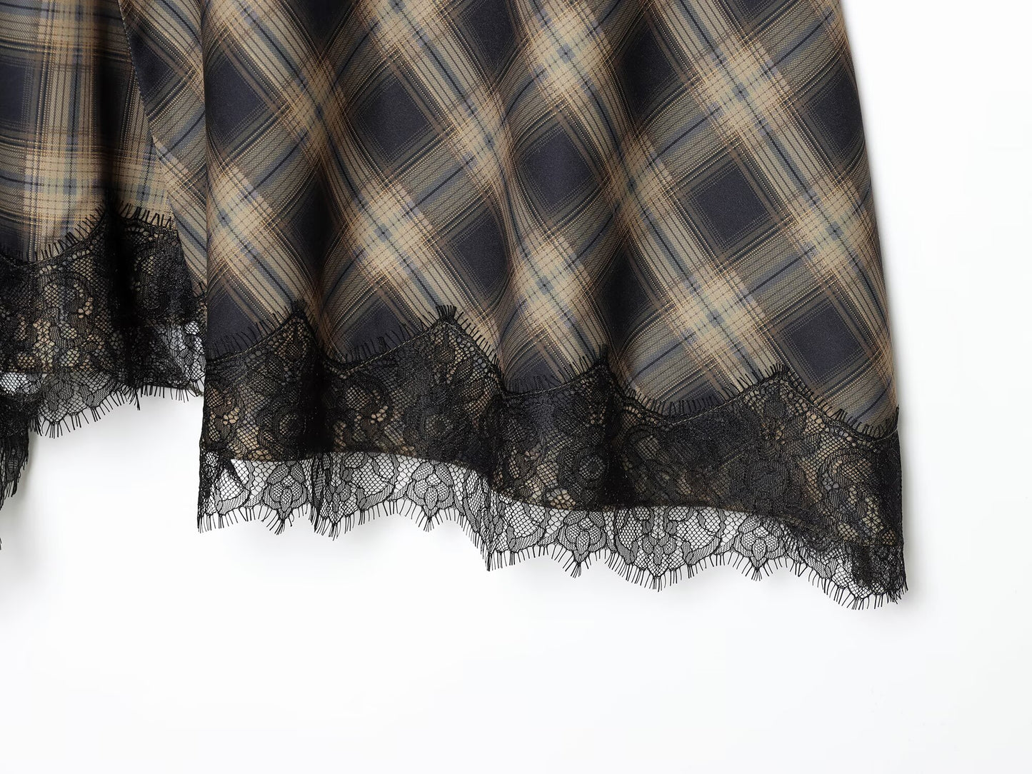 Women's lace hem casual plaid MIDI skirt