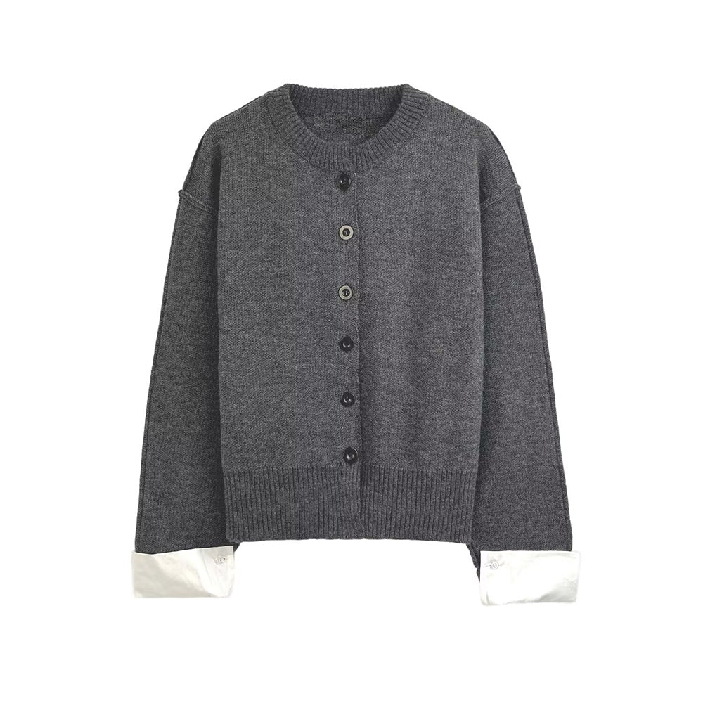 Women's new fashion soft texture spliced O-Neck knitted cardigan