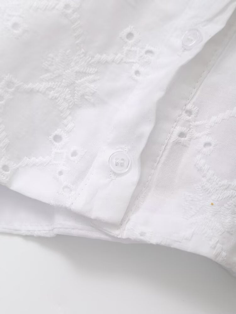 Women's new fashion slim embroidered poplin hanging neck collar top