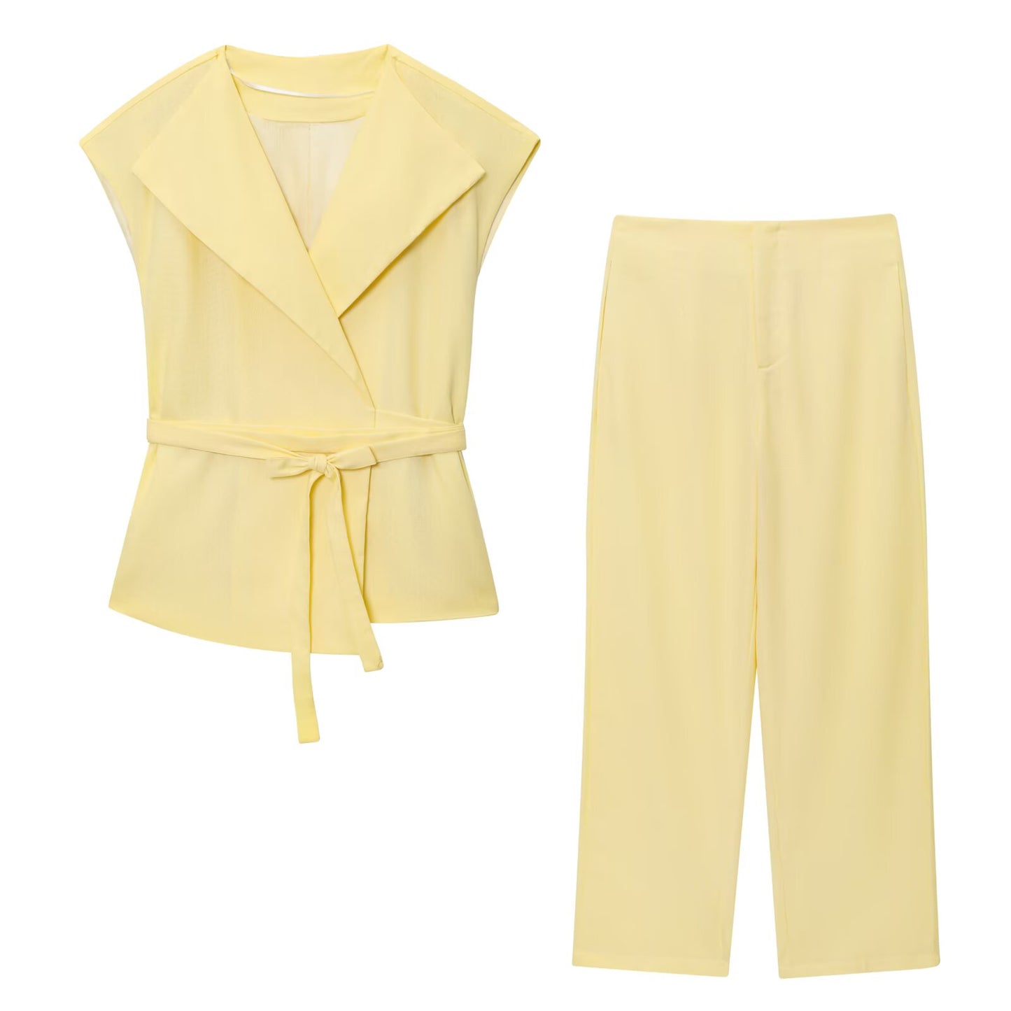 Women's new fashion with Belt linen blend sleeveless vest+Pants suit