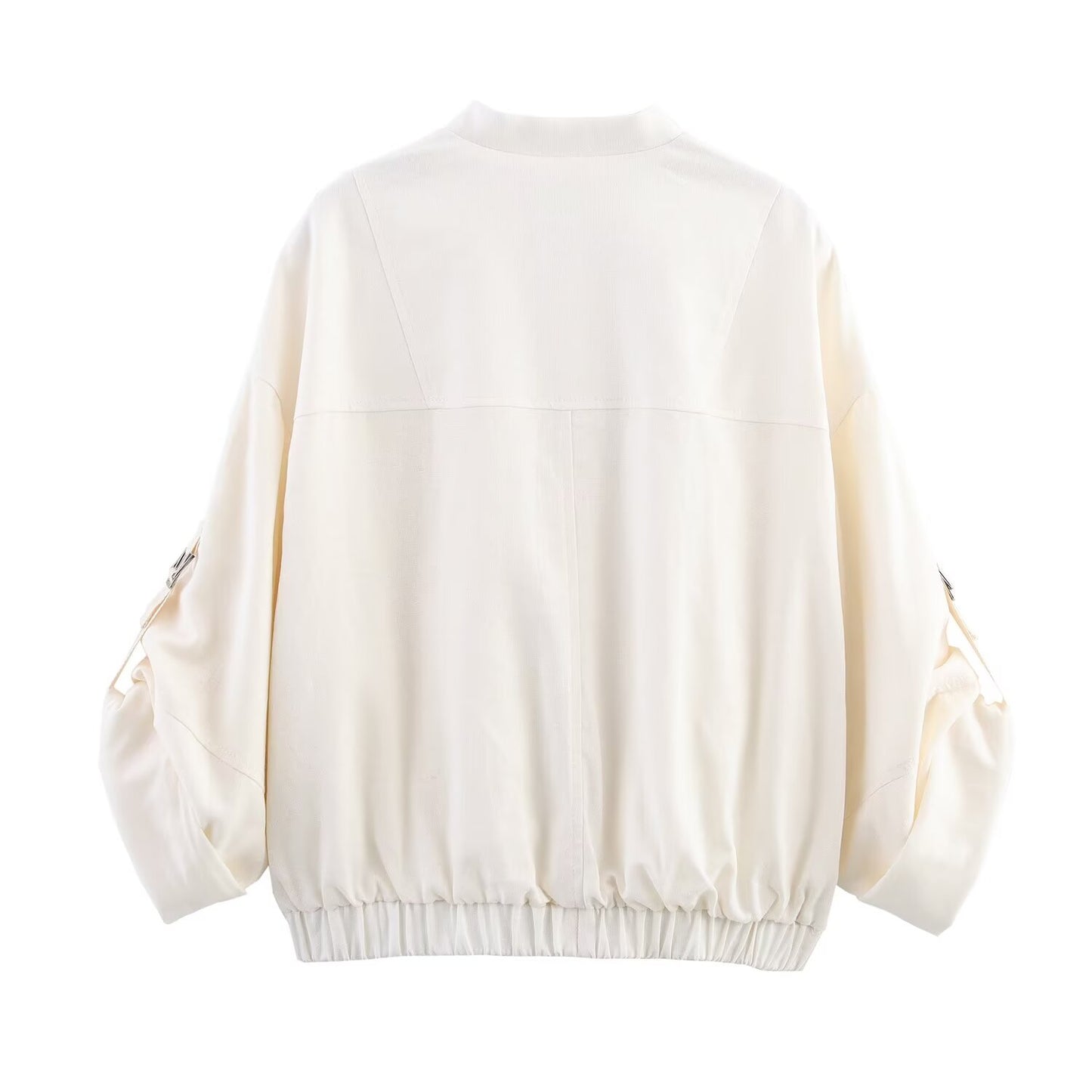 Women's new fashion loose linen blend rollable sleeve jacket coat