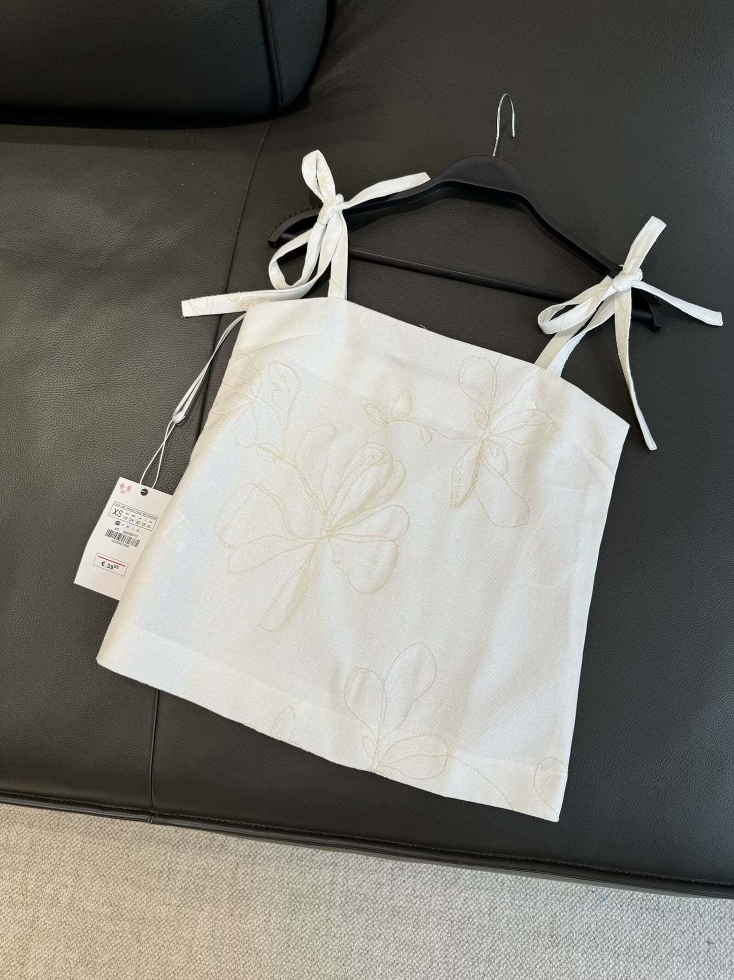 Women's New Fashion Linen Blended Flower Embroidered suspender Top