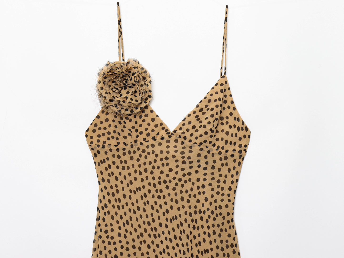 Women's New Fashion floral decoration sexy polka dot print suspender MIDI dress