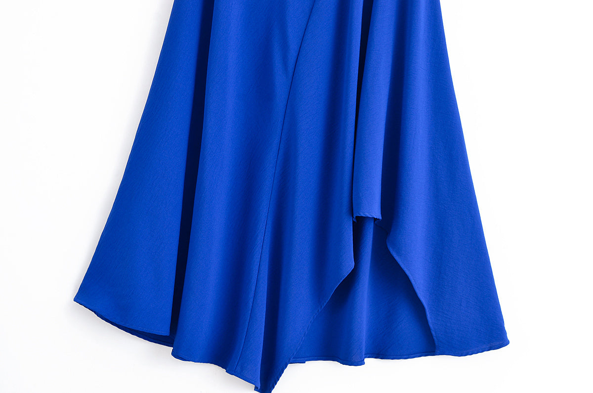 Women's new fashion Asymmetric Metal Buckle Design Slant Shoulder Midi Dress