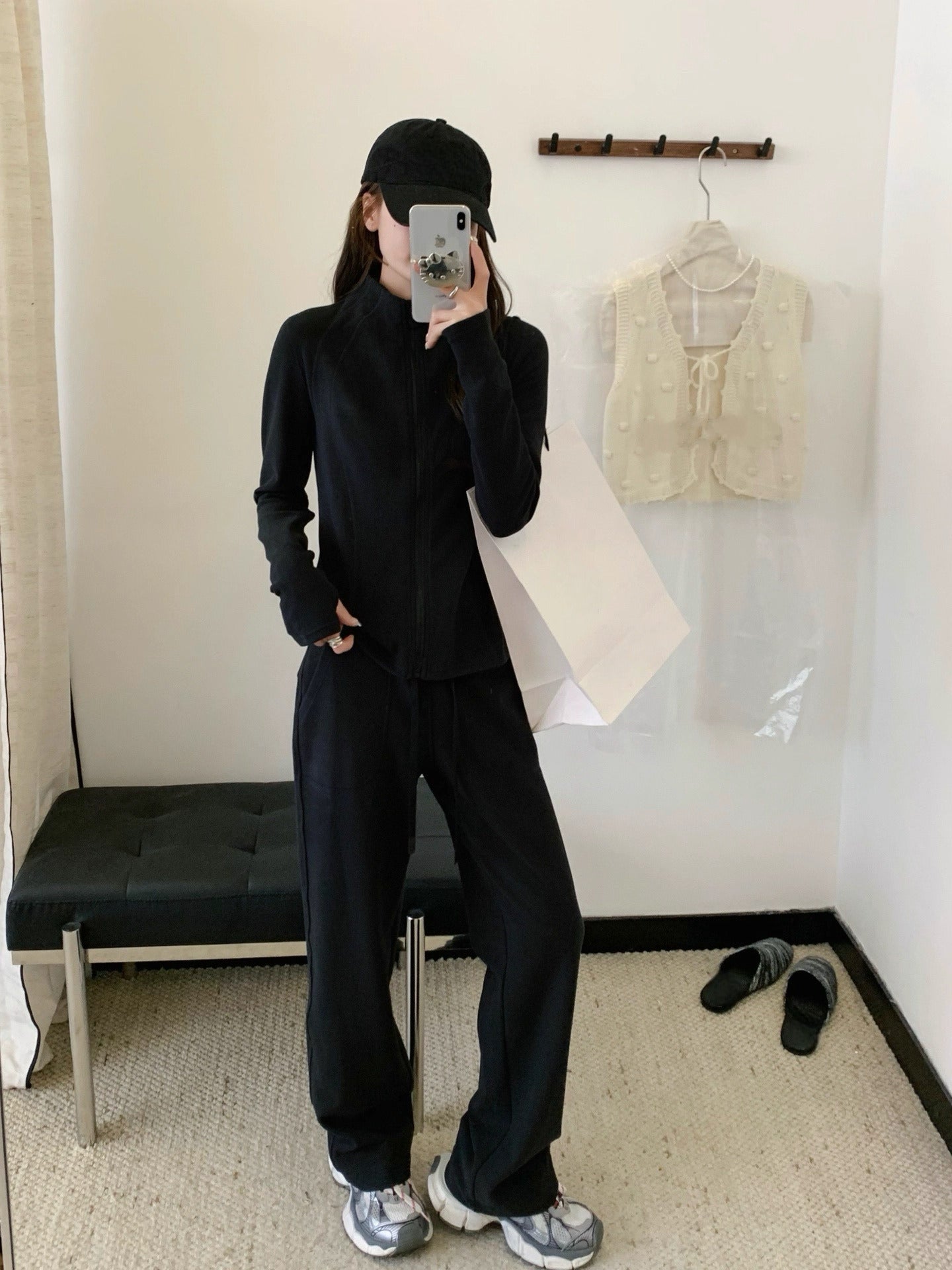 Women's stand-up collar slim cardigan trousers two-piece suit