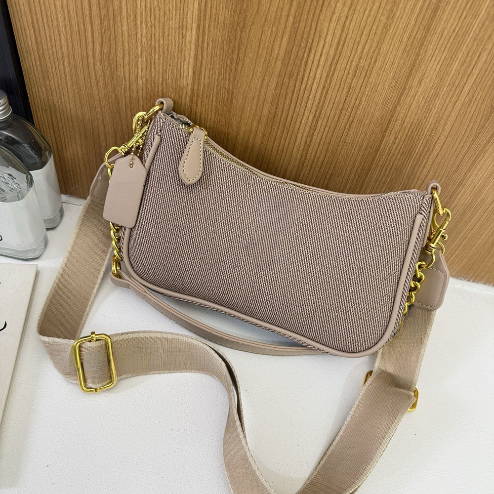 Women's New Temperament Joker Metal Chain Woven Bag with Underarm Bag